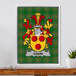 Irish Gavin or O'Gavan Coat of Arms Family Crest Ireland Framed Canvas Print Irish National Tartan