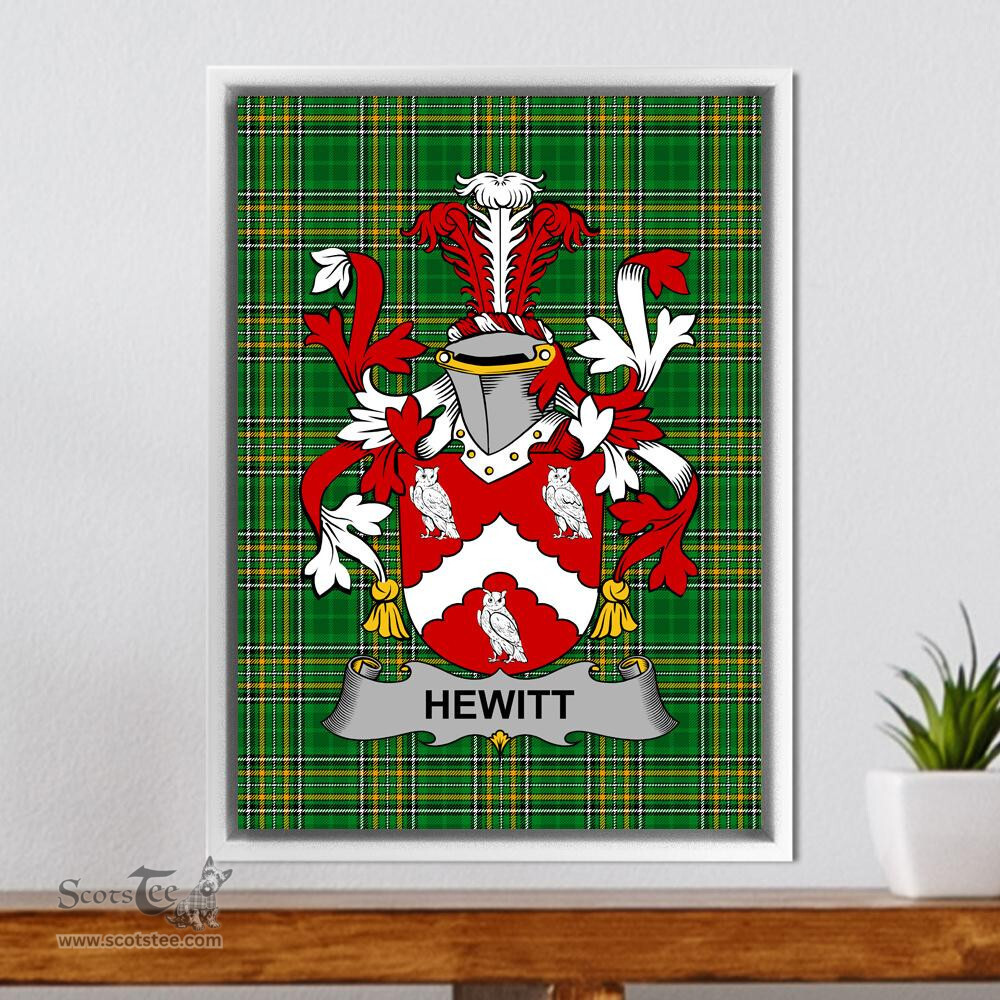 Irish Hewitt Coat of Arms Family Crest Ireland Framed Canvas Print Irish National Tartan