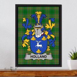 Irish Holland Coat of Arms Family Crest Ireland Framed Canvas Print Irish National Tartan