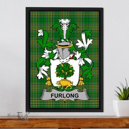 Irish Furlong Coat of Arms Family Crest Ireland Framed Canvas Print Irish National Tartan