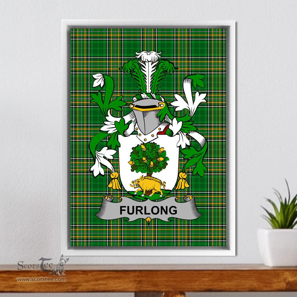 Irish Furlong Coat of Arms Family Crest Ireland Framed Canvas Print Irish National Tartan