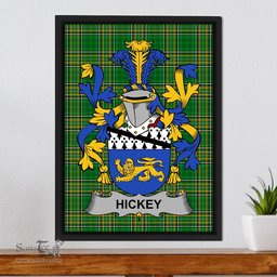 Irish Hickey or O'Hickey Coat of Arms Family Crest Ireland Framed Canvas Print Irish National Tartan