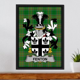 Irish Fenton Coat of Arms Family Crest Ireland Framed Canvas Print Irish National Tartan