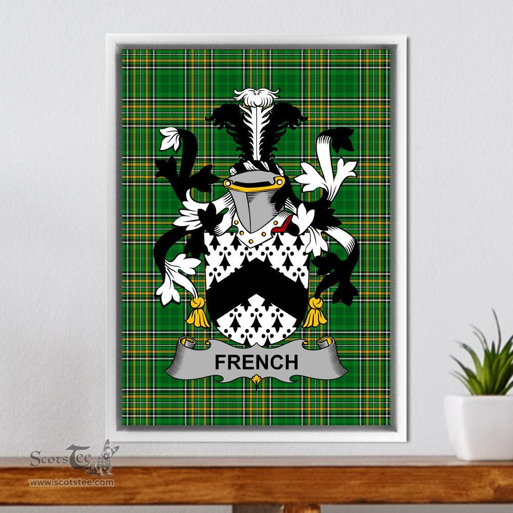 Irish French Coat of Arms Family Crest Ireland Framed Canvas Print Irish National Tartan