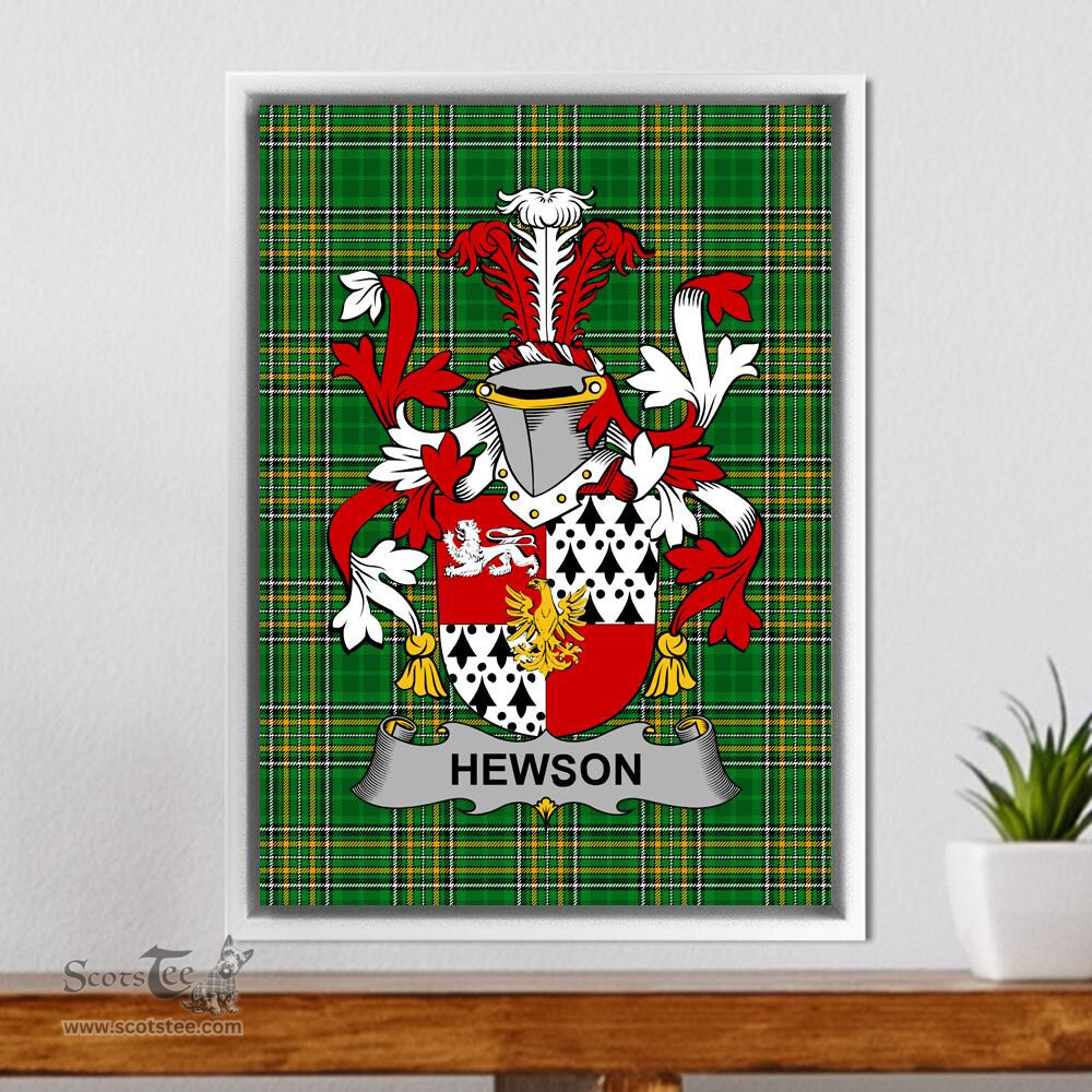 Irish Hewson Coat of Arms Family Crest Ireland Framed Canvas Print Irish National Tartan