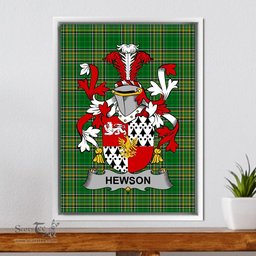 Irish Hewson Coat of Arms Family Crest Ireland Framed Canvas Print Irish National Tartan