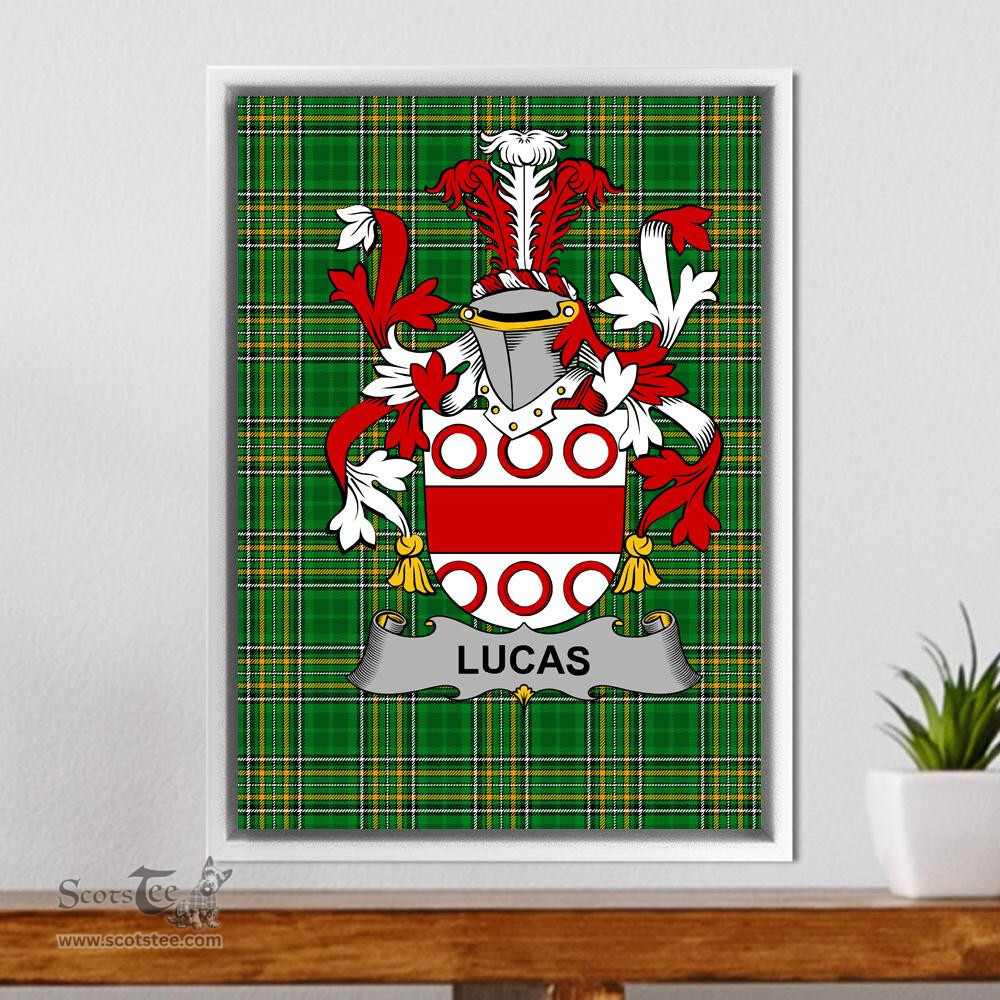 Irish Lucas or Luke Coat of Arms Family Crest Ireland Framed Canvas Print Irish National Tartan