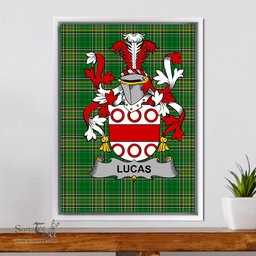 Irish Lucas or Luke Coat of Arms Family Crest Ireland Framed Canvas Print Irish National Tartan
