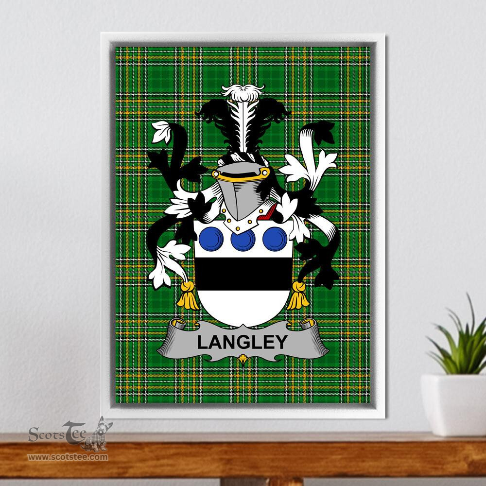 Irish Langley Coat of Arms Family Crest Ireland Framed Canvas Print Irish National Tartan