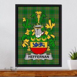 Irish Heffernan or O'Heffernan Coat of Arms Family Crest Ireland Framed Canvas Print Irish National Tartan