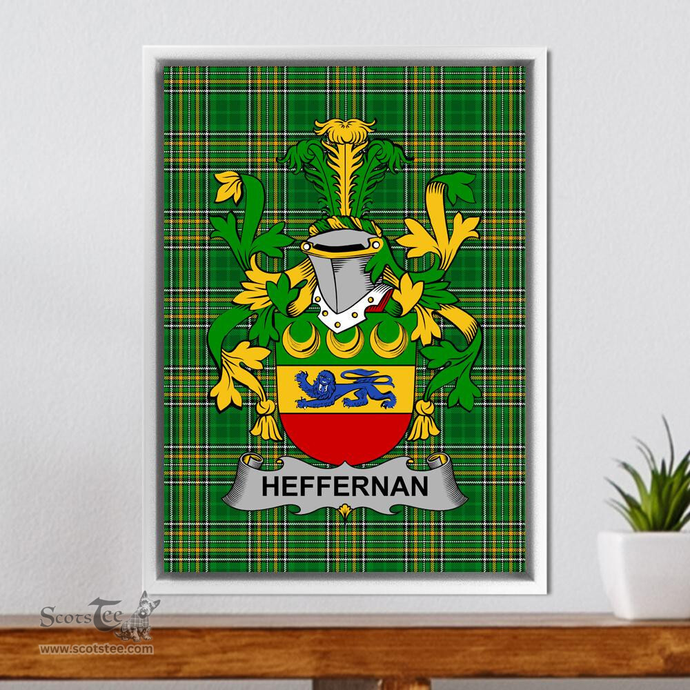 Irish Heffernan or O'Heffernan Coat of Arms Family Crest Ireland Framed Canvas Print Irish National Tartan