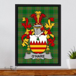 Irish Hare or O'Hare Coat of Arms Family Crest Ireland Framed Canvas Print Irish National Tartan