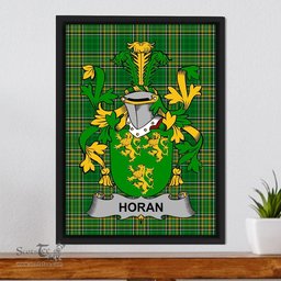 Irish Horan or O'Horan Coat of Arms Family Crest Ireland Framed Canvas Print Irish National Tartan