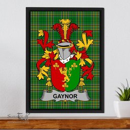 Irish Gaynor or McGaynor Coat of Arms Family Crest Ireland Framed Canvas Print Irish National Tartan