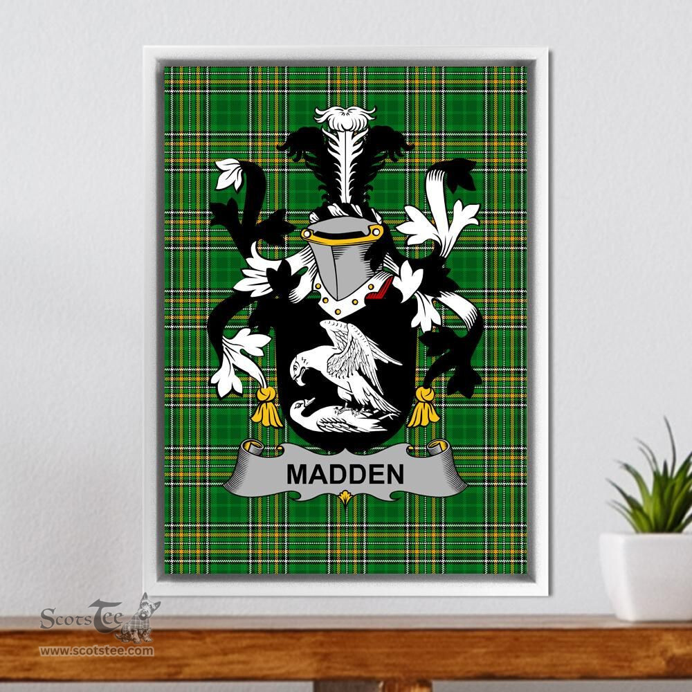 Irish Madden or O'Madden Coat of Arms Family Crest Ireland Framed Canvas Print Irish National Tartan
