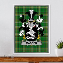 Irish Madden or O'Madden Coat of Arms Family Crest Ireland Framed Canvas Print Irish National Tartan