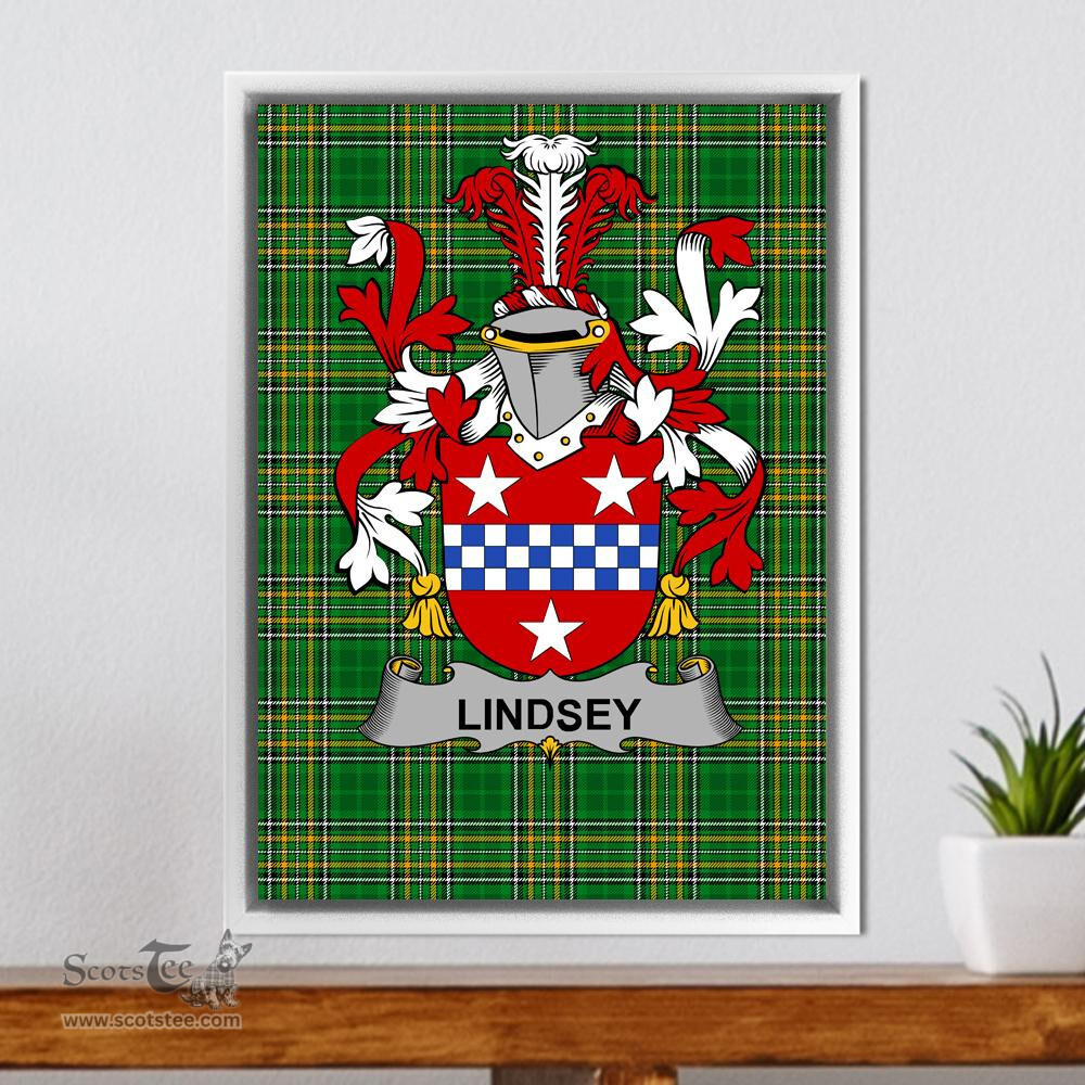 Irish Lindsey Coat of Arms Family Crest Ireland Framed Canvas Print Irish National Tartan
