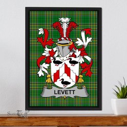 Irish Levett or Lyvett Coat of Arms Family Crest Ireland Framed Canvas Print Irish National Tartan
