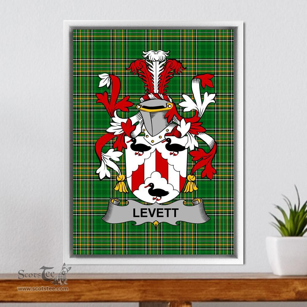 Irish Levett or Lyvett Coat of Arms Family Crest Ireland Framed Canvas Print Irish National Tartan