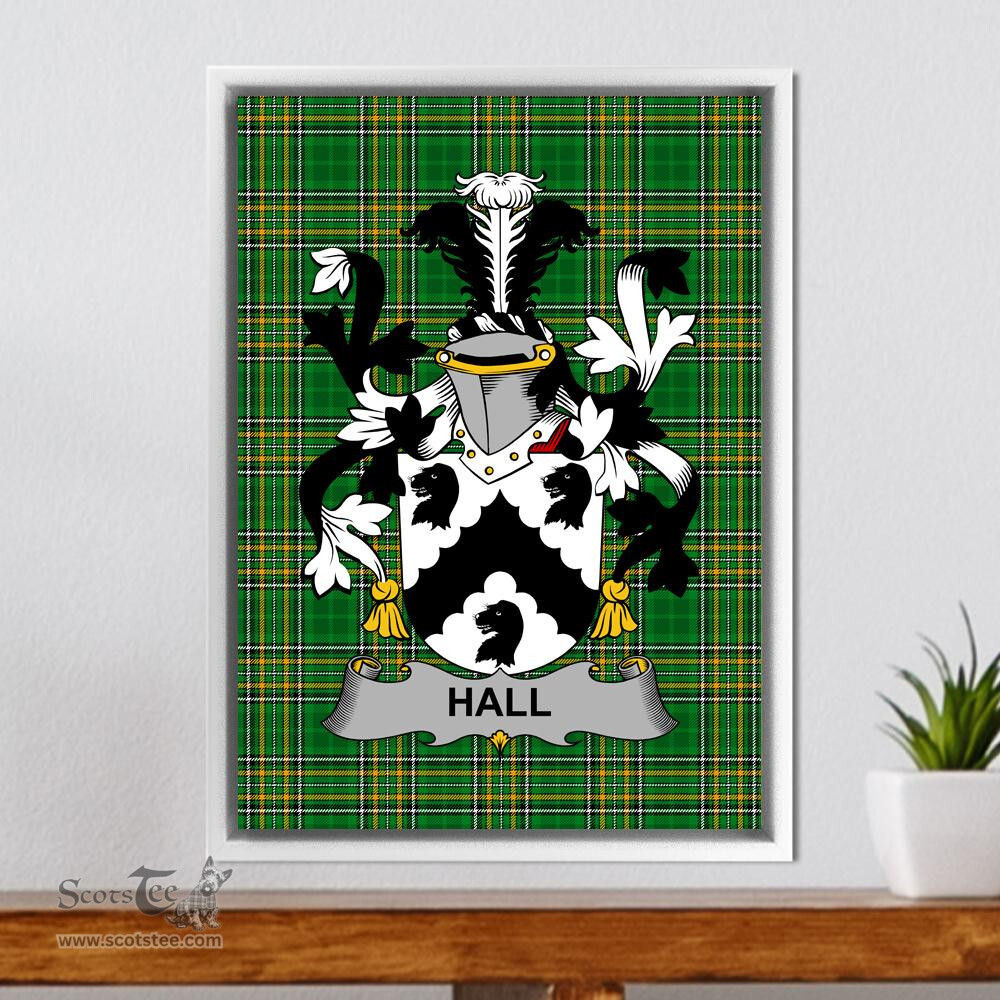 Irish Halloran or O'Halloran Coat of Arms Family Crest Ireland Framed Canvas Print Irish National Tartan
