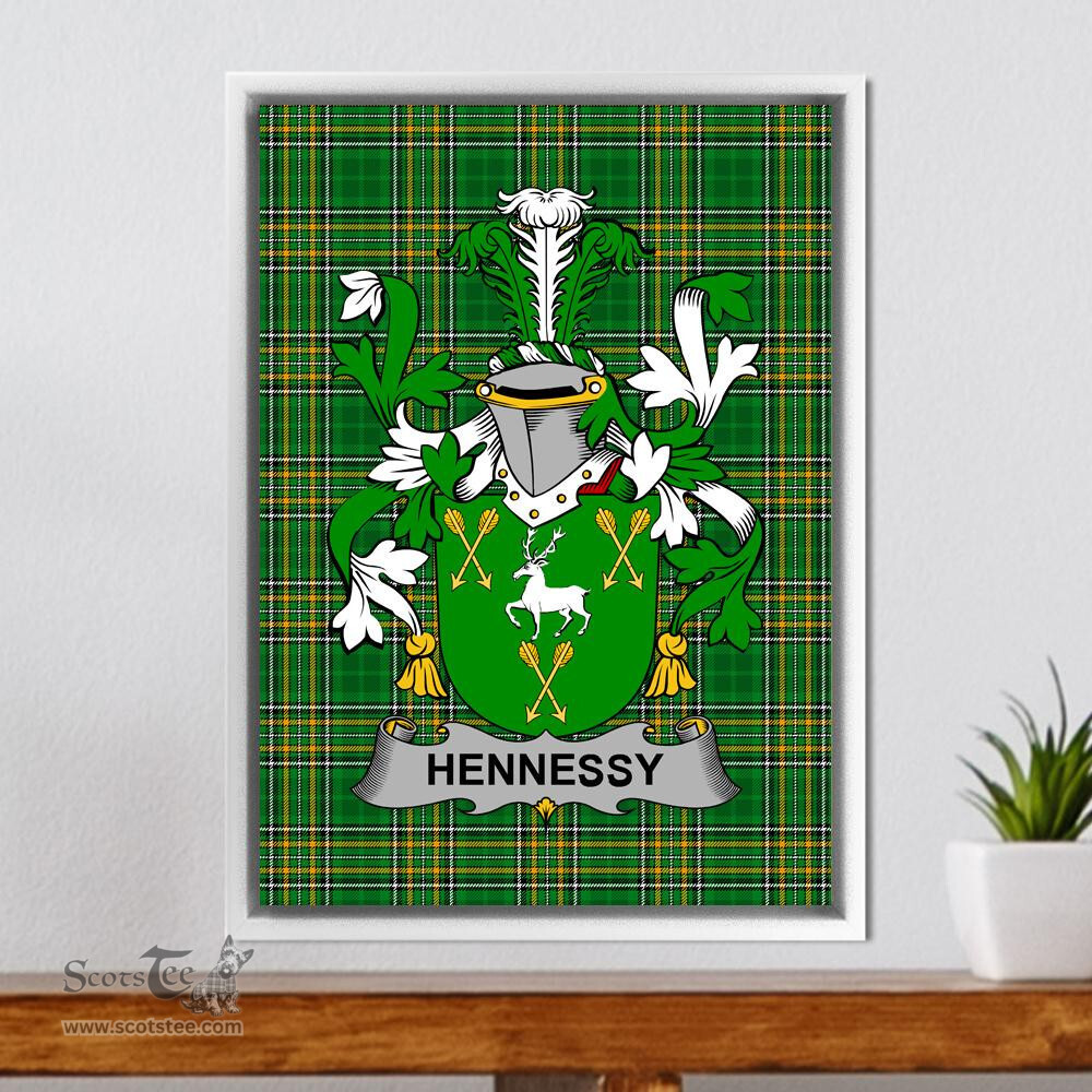 Irish Hennessy or O'Hennessy Coat of Arms Family Crest Ireland Framed Canvas Print Irish National Tartan