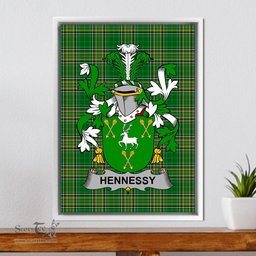 Irish Hennessy or O'Hennessy Coat of Arms Family Crest Ireland Framed Canvas Print Irish National Tartan