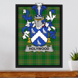 Irish Holywood Coat of Arms Family Crest Ireland Framed Canvas Print Irish National Tartan