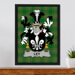 Irish Ley Coat of Arms Family Crest Ireland Framed Canvas Print Irish National Tartan