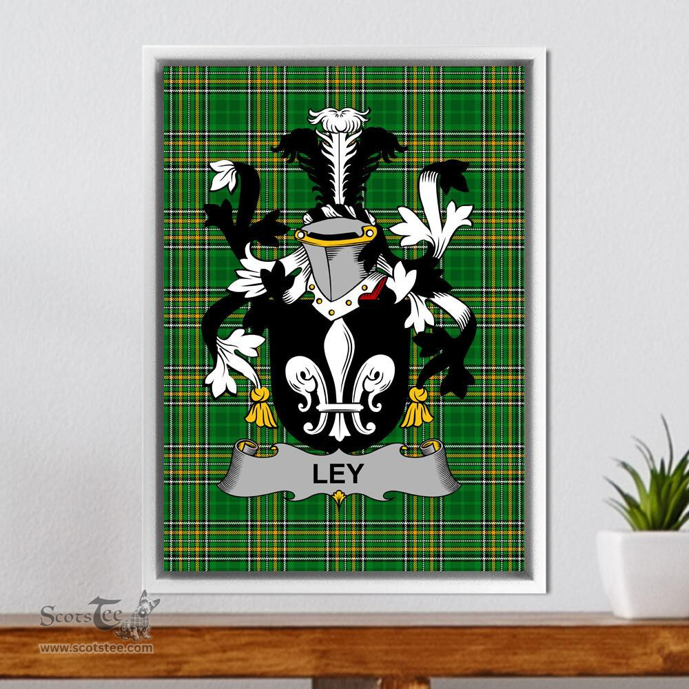 Irish Ley Coat of Arms Family Crest Ireland Framed Canvas Print Irish National Tartan