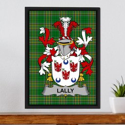 Irish Lally or O'Mullally Coat of Arms Family Crest Ireland Framed Canvas Print Irish National Tartan