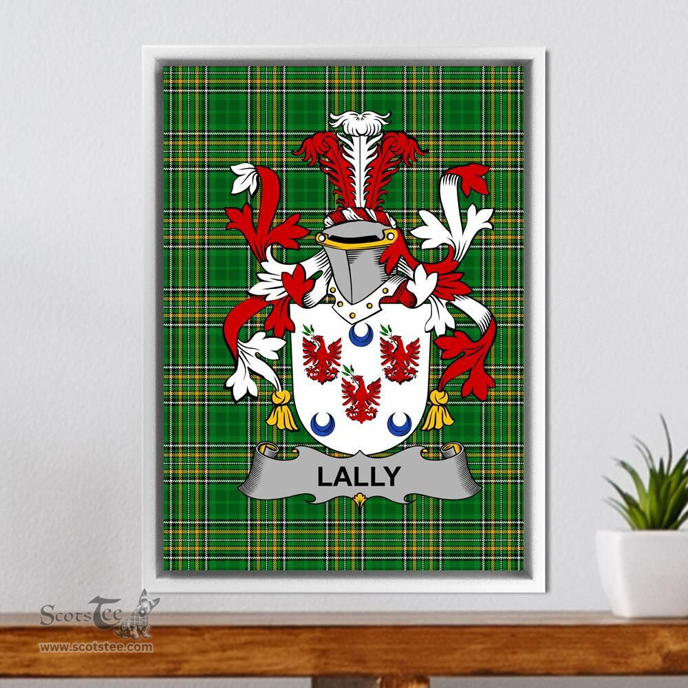 Irish Lally or O'Mullally Coat of Arms Family Crest Ireland Framed Canvas Print Irish National Tartan
