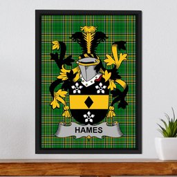 Irish Hames Coat of Arms Family Crest Ireland Framed Canvas Print Irish National Tartan