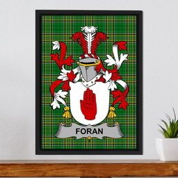Irish Foran or O'Foran Coat of Arms Family Crest Ireland Framed Canvas Print Irish National Tartan