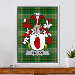 Irish Foran or O'Foran Coat of Arms Family Crest Ireland Framed Canvas Print Irish National Tartan