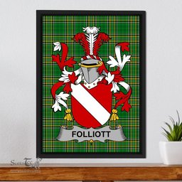 Irish Folliott Coat of Arms Family Crest Ireland Framed Canvas Print Irish National Tartan