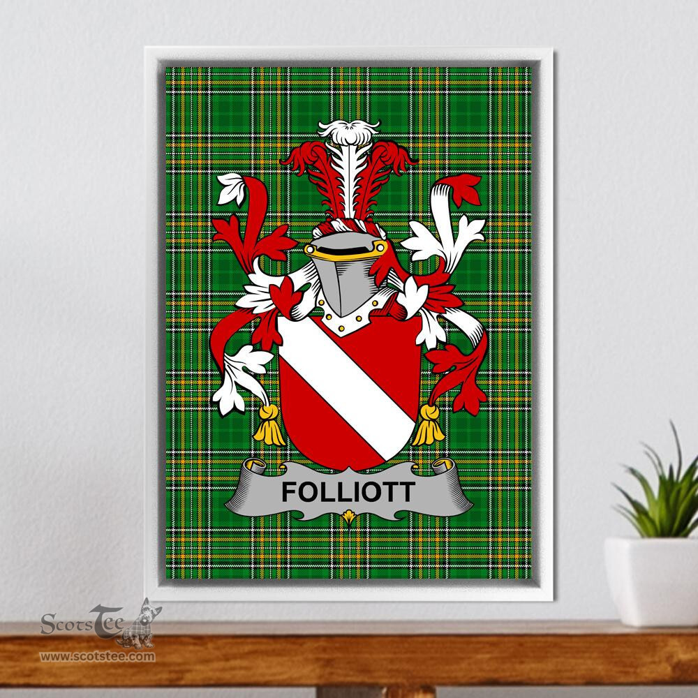 Irish Folliott Coat of Arms Family Crest Ireland Framed Canvas Print Irish National Tartan