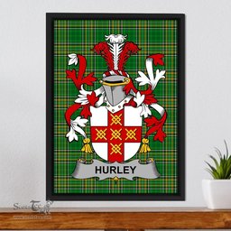 Irish Hurley or O'Hurley Coat of Arms Family Crest Ireland Framed Canvas Print Irish National Tartan