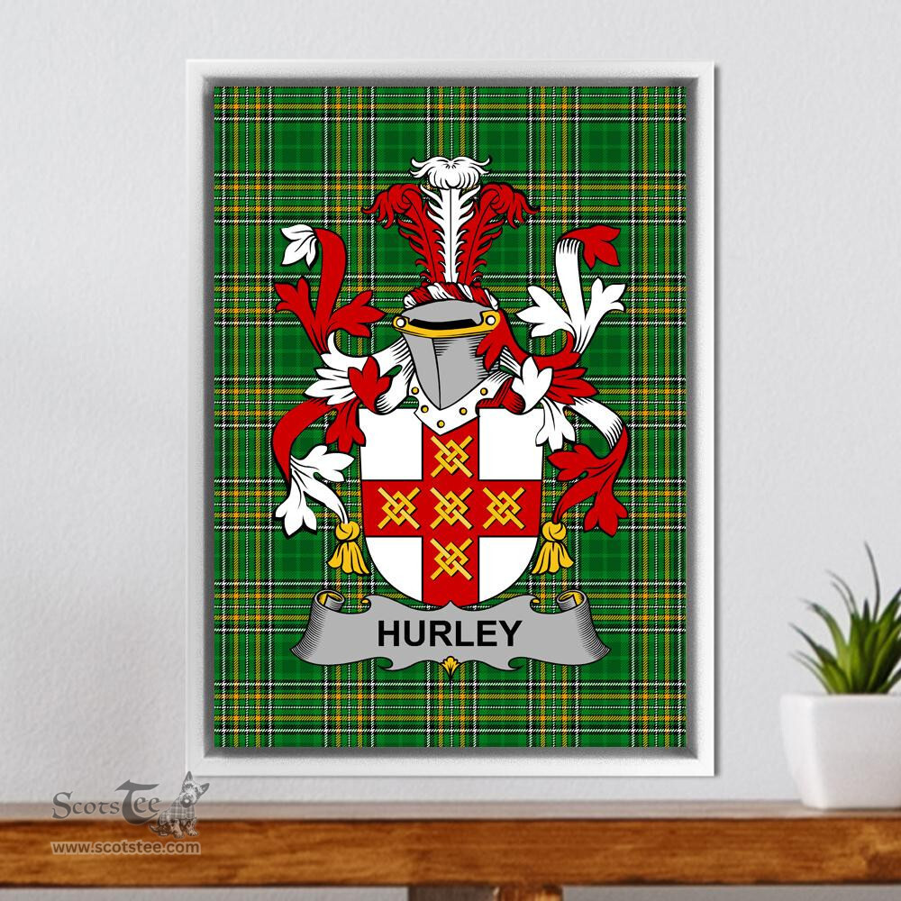 Irish Hurley or O'Hurley Coat of Arms Family Crest Ireland Framed Canvas Print Irish National Tartan