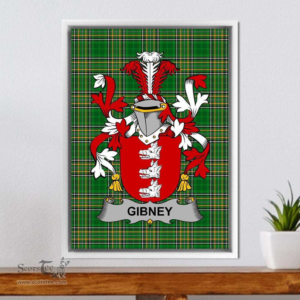Irish Gibney or O'Gibney Coat of Arms Family Crest Ireland Framed Canvas Print Irish National Tartan