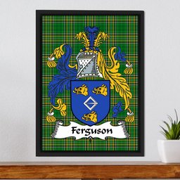 Irish Fergus or O'Fearghus Coat of Arms Family Crest Ireland Framed Canvas Print Irish National Tartan