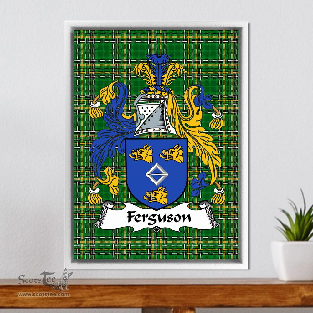 Irish Fergus or O'Fearghus Coat of Arms Family Crest Ireland Framed Canvas Print Irish National Tartan