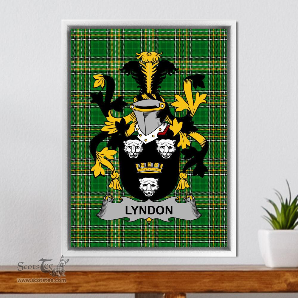 Irish Lyndon or Gindon Coat of Arms Family Crest Ireland Framed Canvas Print Irish National Tartan