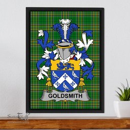 Irish Goldsmith Coat of Arms Family Crest Ireland Framed Canvas Print Irish National Tartan