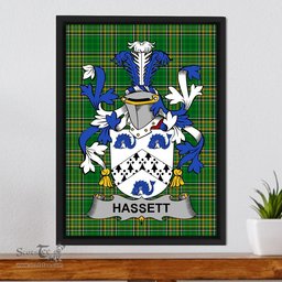 Irish Hassett or Hasset Coat of Arms Family Crest Ireland Framed Canvas Print Irish National Tartan