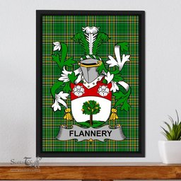 Irish Flannery or O'Flannery Coat of Arms Family Crest Ireland Framed Canvas Print Irish National Tartan