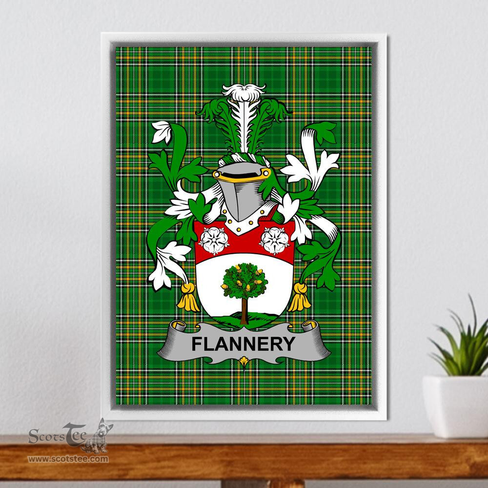 Irish Flannery or O'Flannery Coat of Arms Family Crest Ireland Framed Canvas Print Irish National Tartan