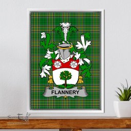 Irish Flannery or O'Flannery Coat of Arms Family Crest Ireland Framed Canvas Print Irish National Tartan