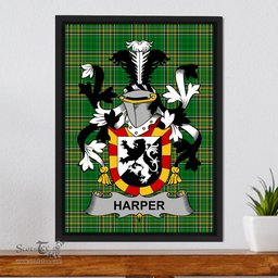 Irish Harper Coat of Arms Family Crest Ireland Framed Canvas Print Irish National Tartan
