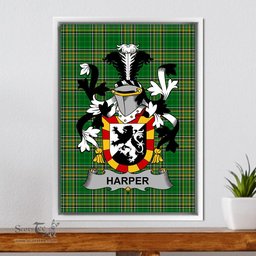 Irish Harper Coat of Arms Family Crest Ireland Framed Canvas Print Irish National Tartan