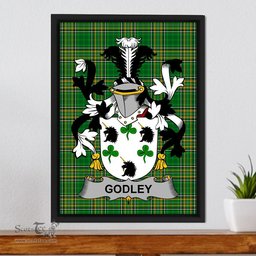 Irish Godley Coat of Arms Family Crest Ireland Framed Canvas Print Irish National Tartan